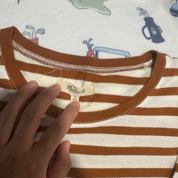 Madewell Tan and White Striped long-sleeved shirt size small - Picture 9 of 14